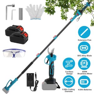 2-in-1 Electric Pruner w/ Telescopic Pole — 21V, 13-ft Reach, 0.98″ Cut (2×4.0Ah)