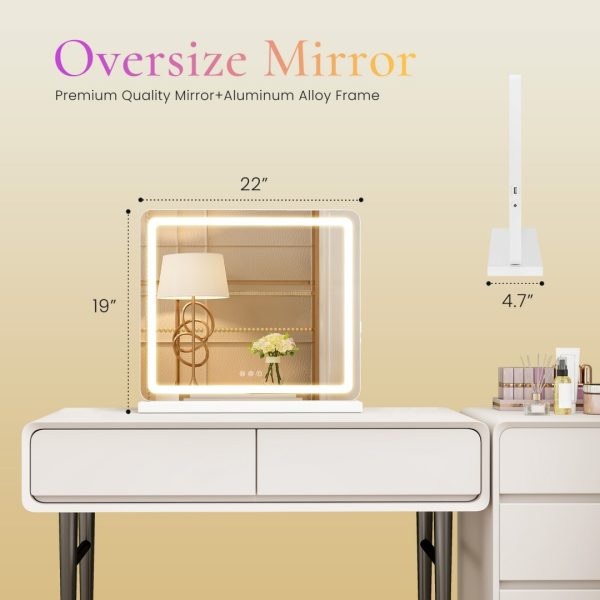 LED Vanity Mirror — 3 Color Modes, Touch Dimmer, USB, White (Tabletop) - Image 5