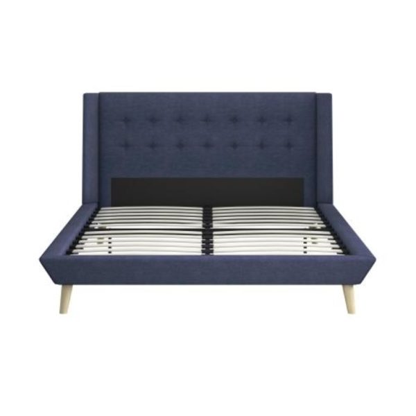 Aliyah Wingback Upholstered Bed — Queen, Blue/Navy (No Box Spring) - Image 3