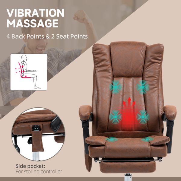Heated Massage Office Chair — 6-Point Vibration, 135° Recline, Footrest (Brown) - Image 4