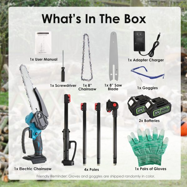 2-in-1 Cordless Pole Saw & Mini Chainsaw — 8″ Bar, 21V, 2×3.0Ah, Up to 15-ft Reach - Image 9