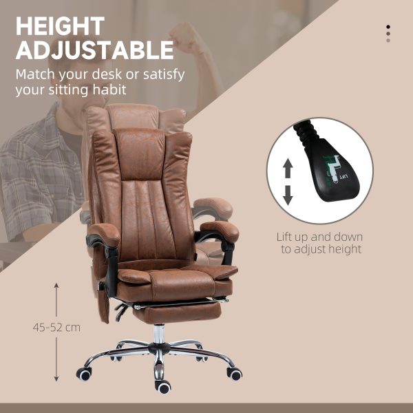 Heated Massage Office Chair — 6-Point Vibration, 135° Recline, Footrest (Brown) - Image 2