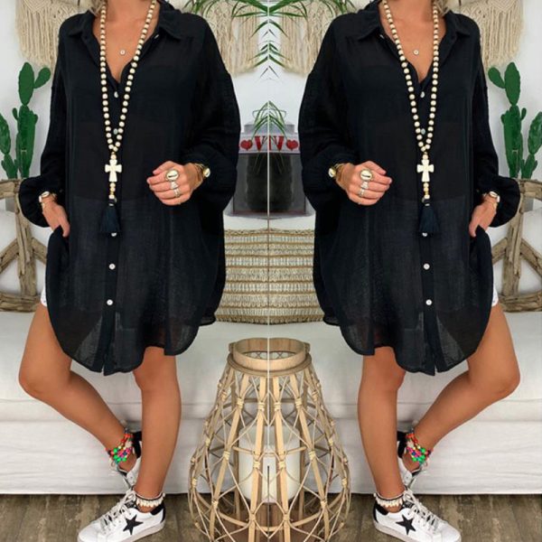 Sheer Notch-Lapel Midi — Button-Front, Long Sleeve, Plus (S–5XL) - Image 6