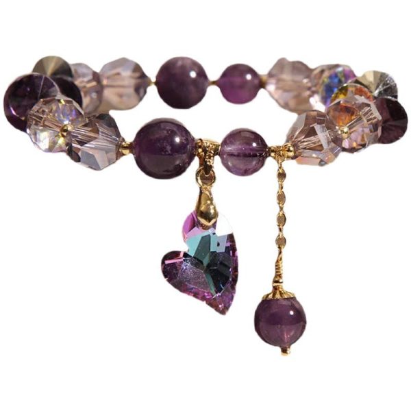 Purple Heart Crystal Bracelet Fashion Elegant Natural Amethyst Jewelry - Image 3