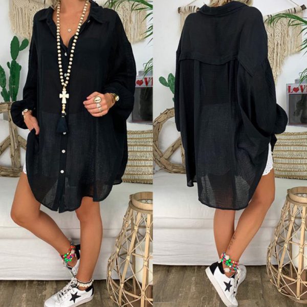 Sheer Notch-Lapel Midi — Button-Front, Long Sleeve, Plus (S–5XL) - Image 7