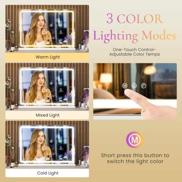 LED Vanity Mirror — 3 Color Modes, Touch Dimmer, USB, White (Tabletop) - Image 9
