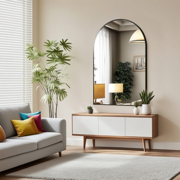 Arched Metal-Frame Wall Mirror — 30″×20″, Black or Gold (Bathroom/Entryway) - Image 7