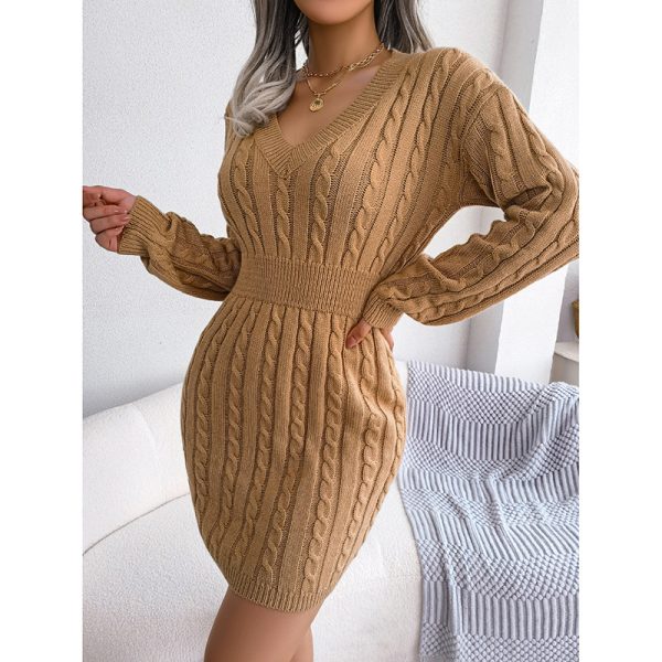 2025 V-Neck Bodycon Mini Sweater Dress — Long Sleeve, Pullover, Cozy & Chic - Image 8