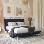 Aliyah Wingback Upholstered Bed — Queen, Blue/Navy (No Box Spring)