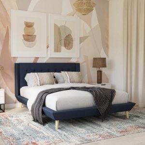 Aliyah Wingback Upholstered Bed — Queen, Blue/Navy (No Box Spring)