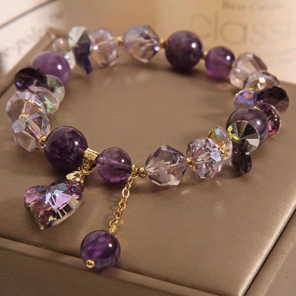 Purple Heart Crystal Bracelet Fashion Elegant Natural Amethyst Jewelry - Image 4
