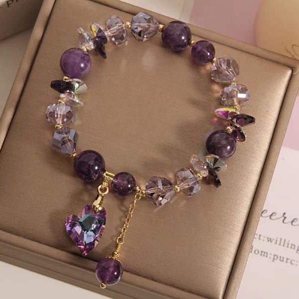 Purple Heart Crystal Bracelet Fashion Elegant Natural Amethyst Jewelry - Image 2