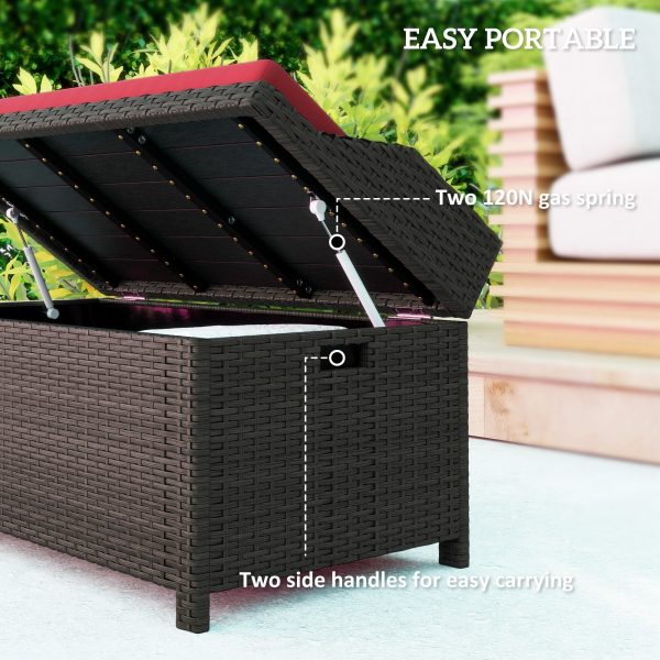 Outdoor Wicker Storage Bench With Storage & Cushion, Red - Image 2