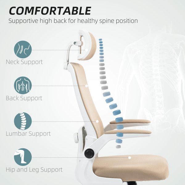 Ergonomic Mesh Office Chair — Flip-Up Arms, Adjustable Lumbar & Headrest (Khaki) - Image 3
