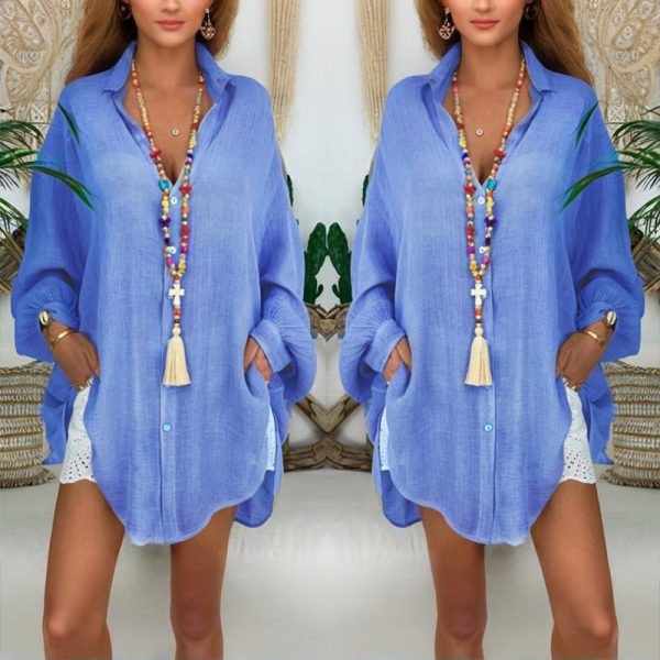 Sheer Notch-Lapel Midi — Button-Front, Long Sleeve, Plus (S–5XL) - Image 5
