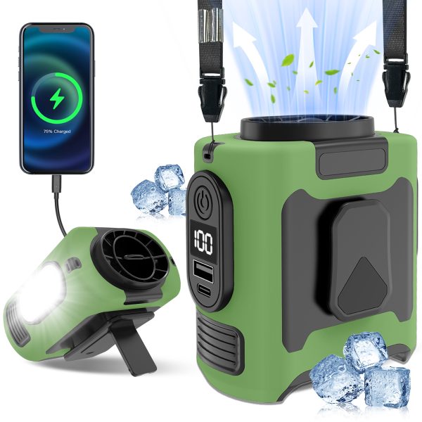 10,000mAh Clip-On Waist Fan — 5-Speed Turbo, Power Bank & LED (Army Green) - Image 10