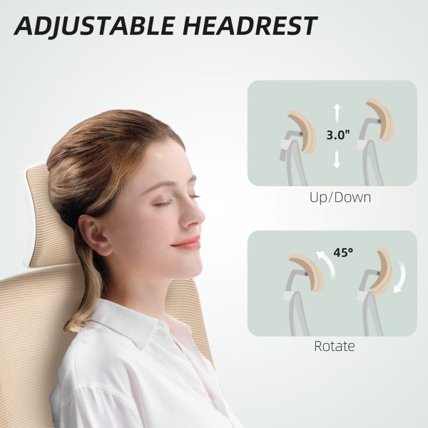 Ergonomic Mesh Office Chair — Flip-Up Arms, Adjustable Lumbar & Headrest (Khaki) - Image 6