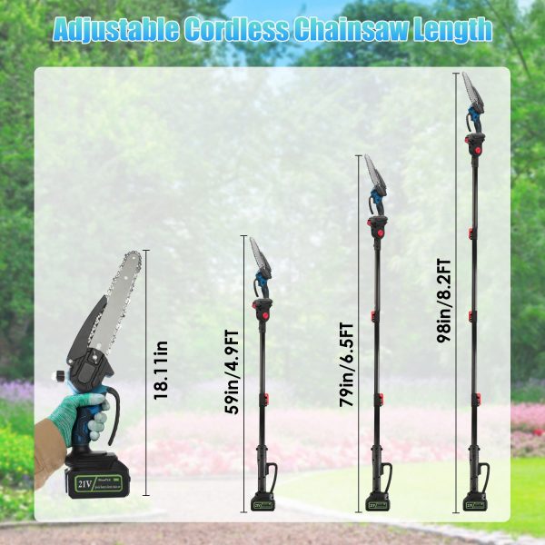 2-in-1 Cordless Pole Saw & Mini Chainsaw — 8″ Bar, 21V, 2×3.0Ah, Up to 15-ft Reach - Image 3