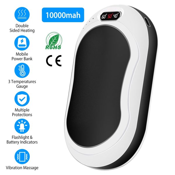 10,000mAh Pocket Hand Warmer & Power Bank — Double-Sided Heat, 3 Temps, LED + Vibration - Image 2