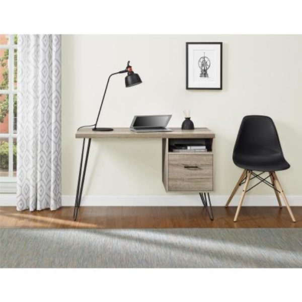 Landon Compact Computer Desk — 45″, Drawer & Cubby, Hairpin Legs (Brown) - Image 4
