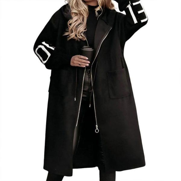 Letter-Print Hooded Windbreaker — Zip Front, Pockets, Longline (S–XXL) - Image 8