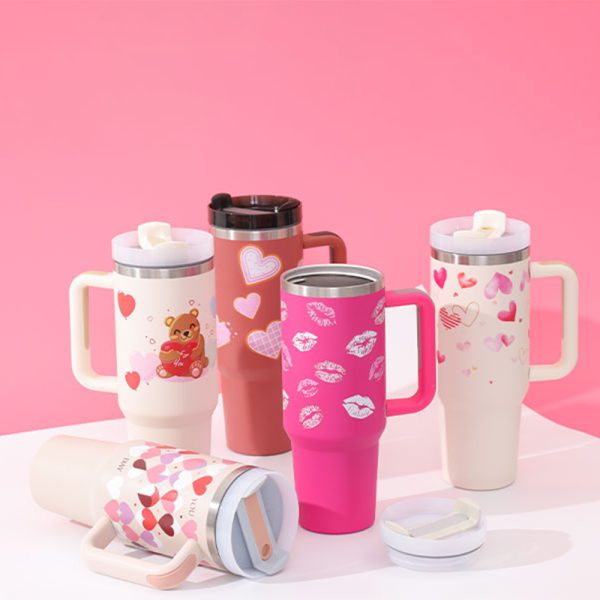40 Oz Stainless Steel Tumbler with Handle & Straw - Image 2