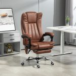 Heated Massage Office Chair — 6-Point Vibration, 135° Recline, Footrest (Brown)