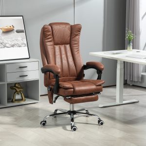 Heated Massage Office Chair — 6-Point Vibration, 135° Recline, Footrest (Brown)