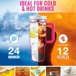 40 Oz Stainless Steel Tumbler with Handle & Straw