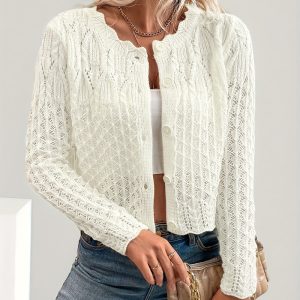 Airy Openwork Round-Neck Cardigan — Button Front, Spring/Summer (S–XL)