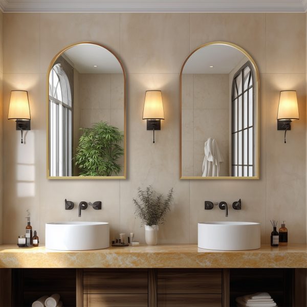 Arched Metal-Frame Wall Mirror — 30″×20″, Black or Gold (Bathroom/Entryway) - Image 10