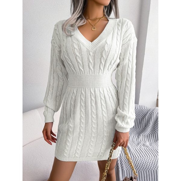 2025 V-Neck Bodycon Mini Sweater Dress — Long Sleeve, Pullover, Cozy & Chic - Image 7
