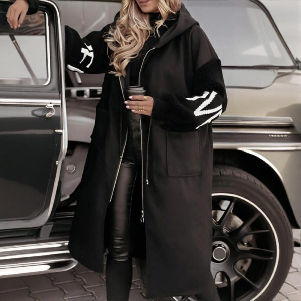 Letter-Print Hooded Windbreaker — Zip Front, Pockets, Longline (S–XXL) - Image 4