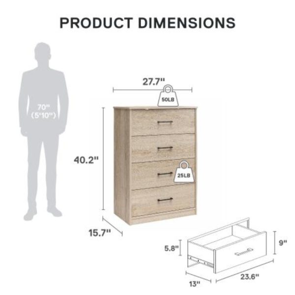 BrEZ Build Pearce 4-Drawer Dresser — Light Oak, Quick SwitchLock™ Assembly - Image 4