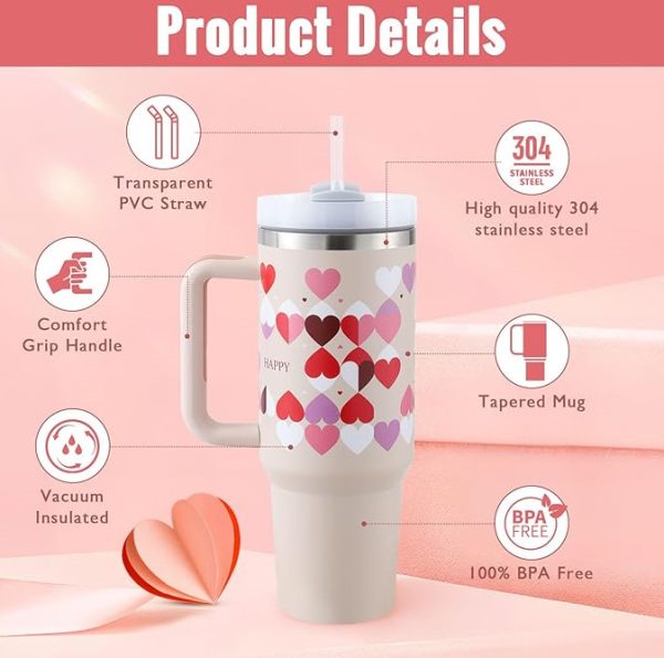 40 Oz Stainless Steel Tumbler with Handle & Straw - Image 5