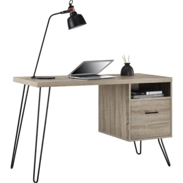 Landon Compact Computer Desk — 45″, Drawer & Cubby, Hairpin Legs (Brown) - Image 5