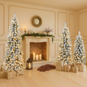 Pre-Lit Flocked Christmas Trees (3-Pack) — 4ft/5ft/6ft, Warm White LEDs