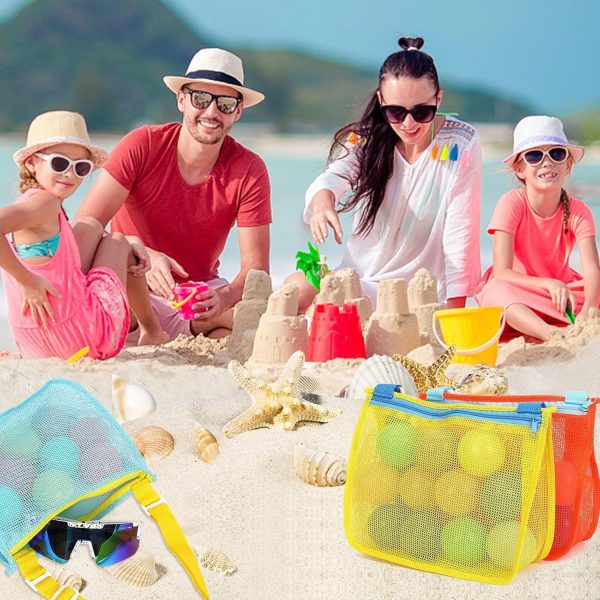 3-Pack Mesh Seashell Bags — Zippered Beach Toy Totes with Adjustable Straps - Image 4