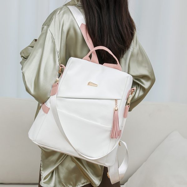 Color-Block Anti-Theft Backpack — Back-Zip, PU, Casual School & Travel - Image 2