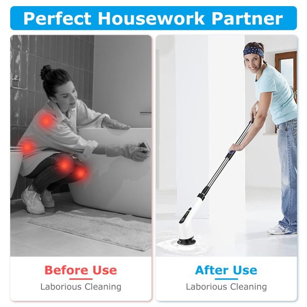 Cordless Spin Scrubber — 8 Heads, Telescopic Handle, IPX7, 2-Speed (Type-C) - Image 8