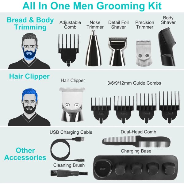 All-in-One Beard & Body Trimmer — 5 Heads, IPX5 Wet/Dry, LED Battery, 90-min Cordless Runtime - Image 9
