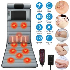 Full-Body Heated Vibration Massage Mat — 10 Motors, Kneading Neck Pillow, 3 Timers, Plush Cushion (GPCT5284)