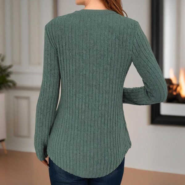 Button V-Neck Long-Sleeve Knit Top — Soft, Breathable, Everyday Comfort - Image 13