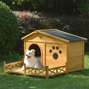 48″ Pine Dog House w/ Porch — Asphalt Roof, Raised Floor, Removable Base (Medium)
