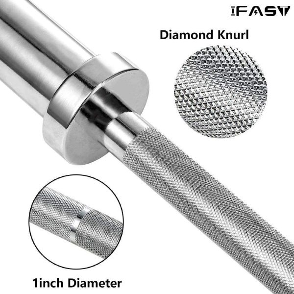 4-Ft Olympic Barbell — 2" Sleeves , Chrome Steel, Diamond Knurl, Rotating Sleeves + Spring Collars - Image 2