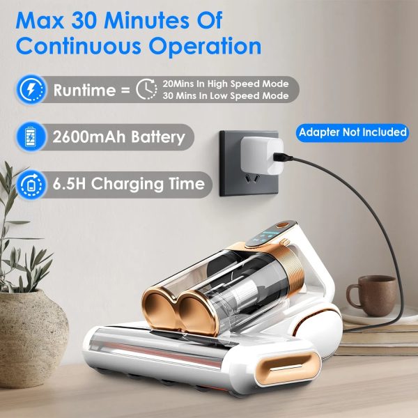 Cordless Mattress Vacuum — 16 kPa Suction, UVC + Ultrasonic, 18,000 RPM Brushroll, Dual Dust Bins - Image 5