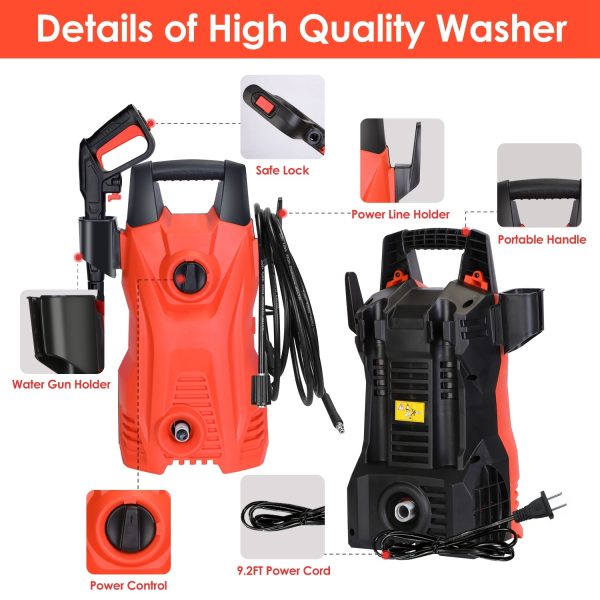 1740-PSI Electric Pressure Washer — 1400W, 2.6 GPM, Adjustable Nozzle, Soap Dispenser, IPX5 - Image 9