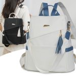 Color-Block Anti-Theft Backpack — Back-Zip, PU, Casual School & Travel