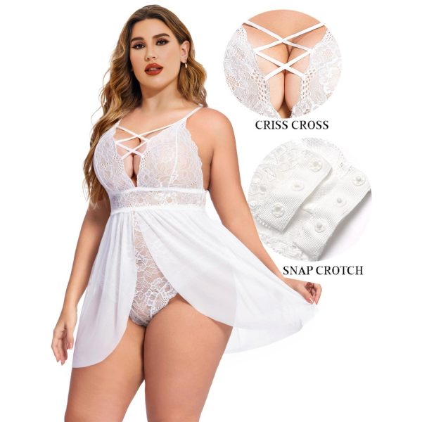 Plus Size Babydoll Womens Snap Crotch Lingerie V NeckLace Nighty Sleepwear Womenswear Comfort BasicMinimalist Spaghetti Strap Lingerie For Women Nightgown - Image 6