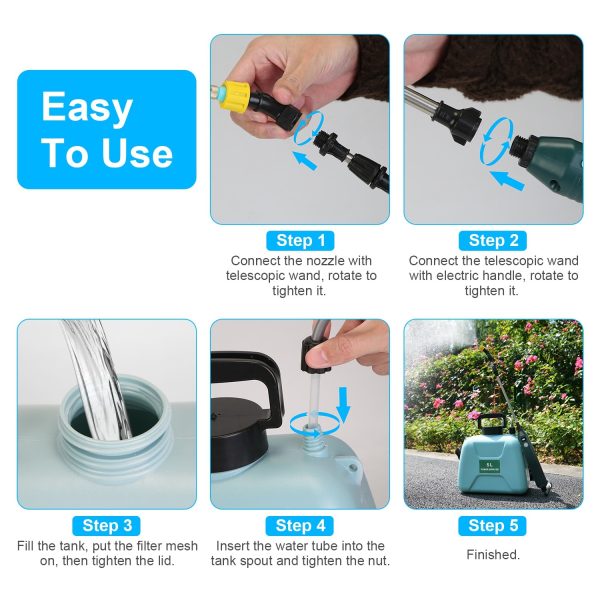5L Battery Sprayer — Rechargeable Handle, LCD Battery Display, Telescopic Wand, 3 Nozzles - Image 5